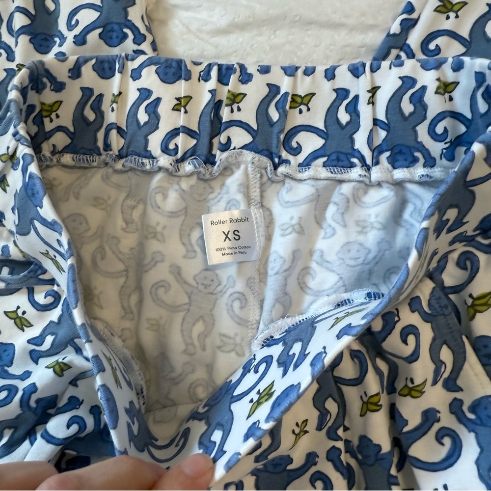 Roller Rabbit Blue & White Monkey Pajama Set XS Pima Cotton EUC - Picture 6 of 8
